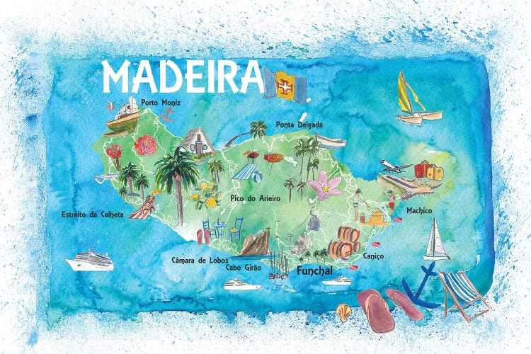 Madeira Portugal Island Illustrated Map With Landmarks And Highlights