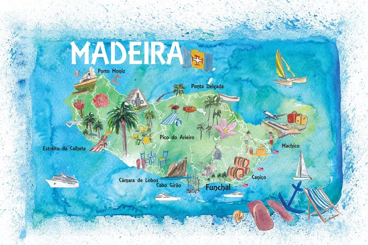 Madeira Portugal Island Illustrated Map With Landmarks And Highlights by Markus & Martina Bleichner wall art