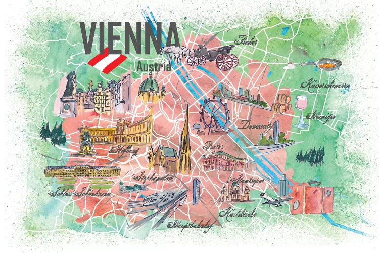 Vienna Illustrated Travel Map With Landmarks And Highlights by Markus & Martina Bleichner wall art