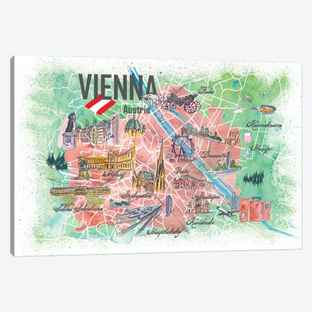 Vienna Illustrated Travel Map With Landmarks And Highlights Canvas Print #MMB133} by Markus & Martina Bleichner Canvas Print