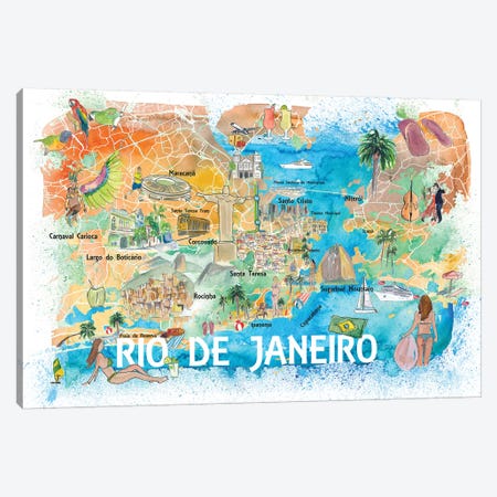 Rio De Janeiro Illustrated Map With Main Roads Landmarks And Highlights Canvas Print #MMB135} by Markus & Martina Bleichner Canvas Wall Art