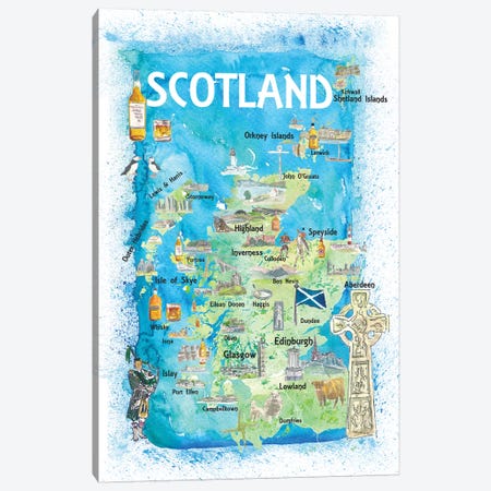 Scotland Illustrated Map With Landmarks And Highlights Canvas Print #MMB136} by Markus & Martina Bleichner Canvas Artwork