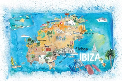 Ibiza Spain Illustrated Map With Landmarks And Highlights by Markus & Martina Bleichner multi panel art