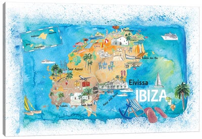 Ibiza Spain Illustrated Map With Landmarks And Highlights Canvas Art Print - Spain Art