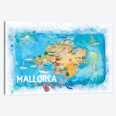 Mallorca Spain Illustrated Map With Landmarks And Highlights Canvas Print #MMB138} by Markus & Martina Bleichner Canvas Art Print