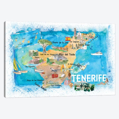 Tenerife Canarias Spain Illustrated Map With Landmarks And Highlights Canvas Print #MMB139} by Markus & Martina Bleichner Canvas Print