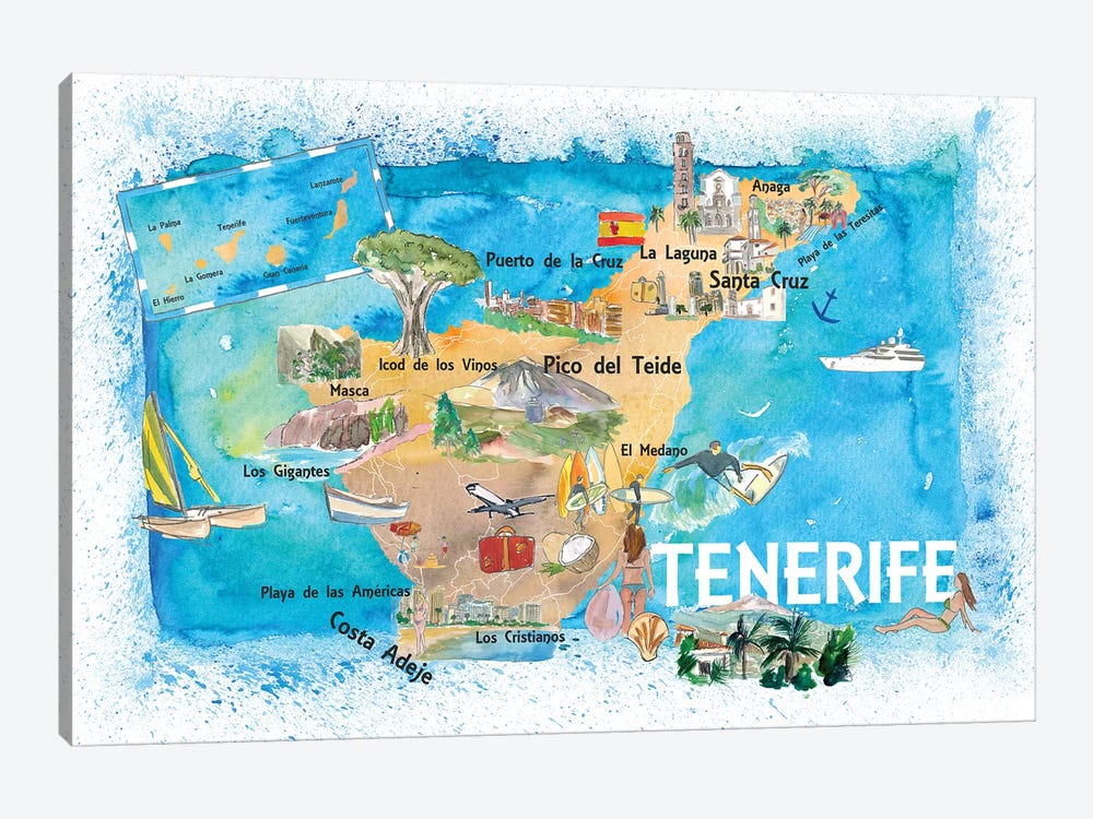 Tenerife Canarias Spain Illustrated Map With Landmarks And Highlights by Markus & Martina Bleichner 1-piece Canvas Art