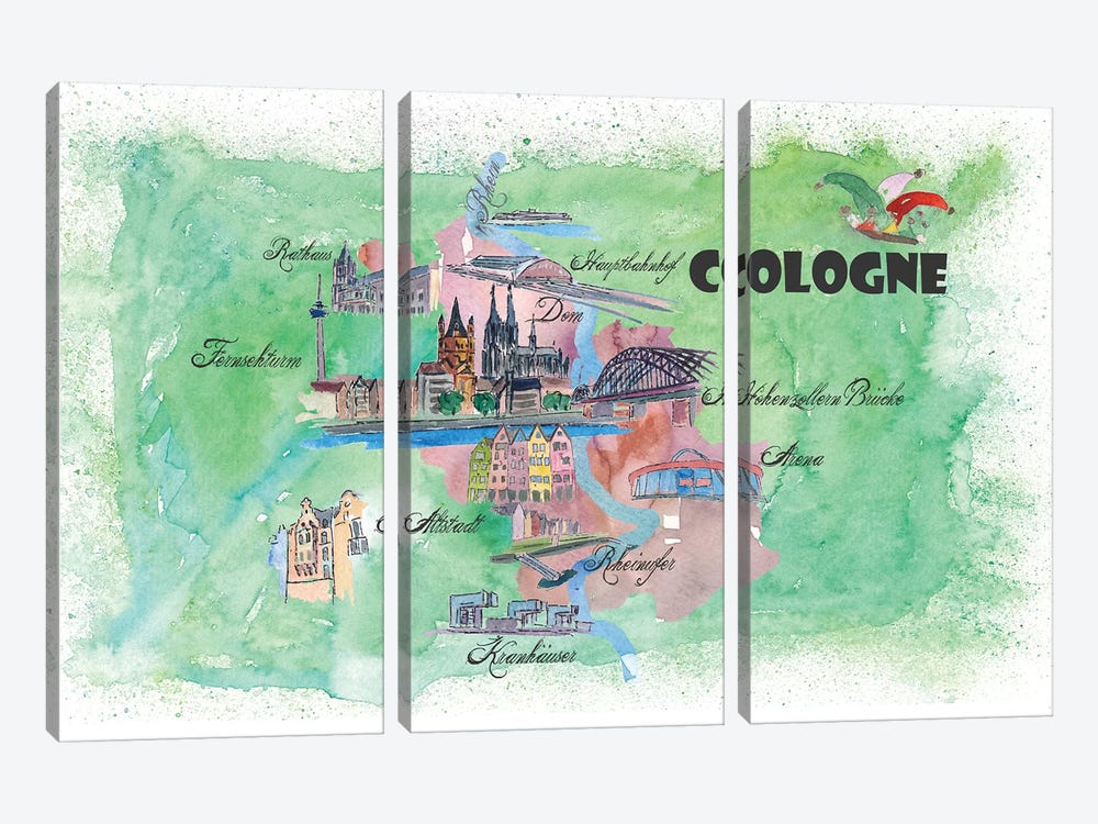 Cologne, Germany Travel Poster by Markus & Martina Bleichner 3-piece Canvas Print