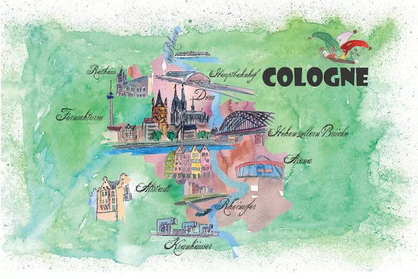 Kids Map Art: Cologne, Germany Travel Poster by Markus & Martina Bleichner