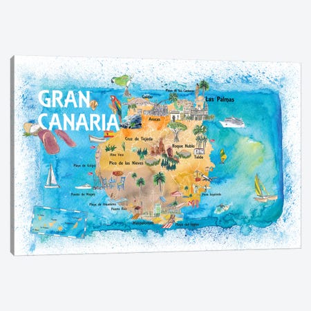 Gran Canary Canarias Spain Illustrated Map With Landmarks And Highlights Canvas Print #MMB140} by Markus & Martina Bleichner Canvas Wall Art