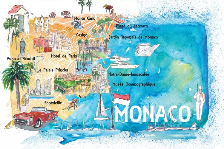 Monaco Monte Carlo Illustrated Map With Landmarks And Highlights