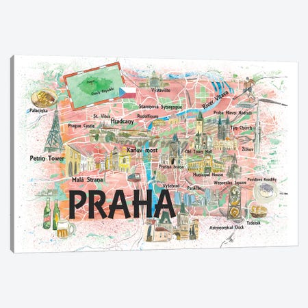 Prague Czech Republic Illustrated Map With Landmarks And Highlights Canvas Print #MMB142} by Markus & Martina Bleichner Canvas Art