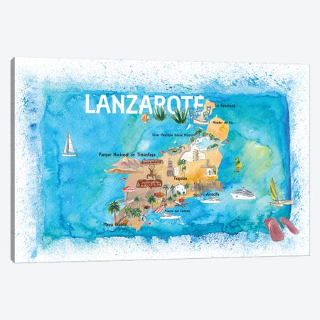 Lanzarote Canarias Spain Illustrated Map with Landmarks and Highlights Canvas Print #MMB143} by Markus & Martina Bleichner Canvas Art