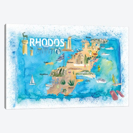 Rhodes Greece Illustrated Map with Landmarks and Highlights Canvas Print #MMB144} by Markus & Martina Bleichner Art Print