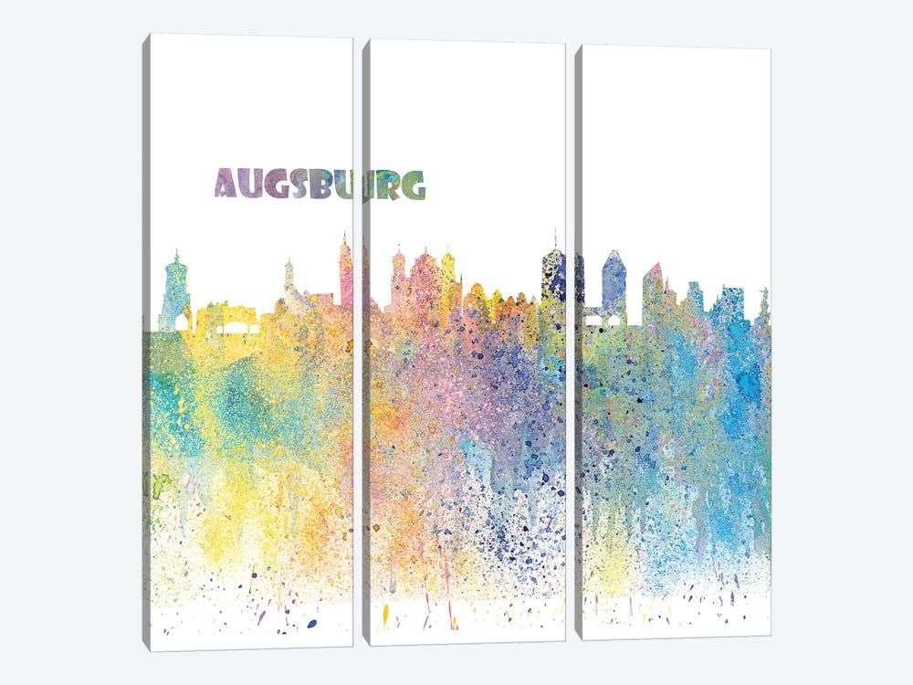 Augsburg Germany Skyline Impressionistic Splash by Markus & Martina Bleichner 3-piece Canvas Print