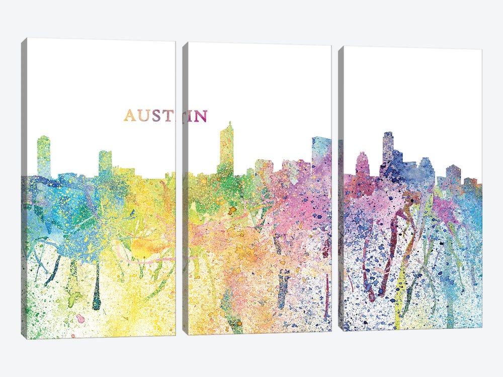 Austin Texas Skyline Impressionistic Splash by Markus & Martina Bleichner 3-piece Canvas Artwork