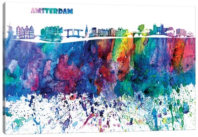 Amsterdam Skyline Impressionistic Splash Canvas Art Print - Amsterdam Art