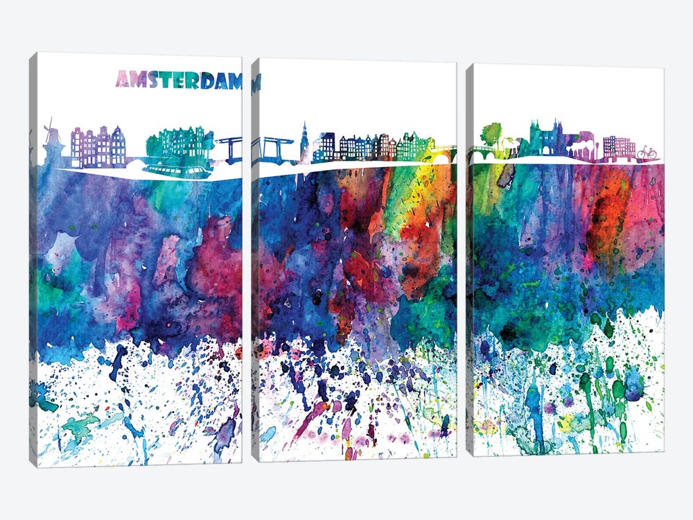 Amsterdam Skyline Impressionistic Splash by Markus & Martina Bleichner 3-piece Canvas Print