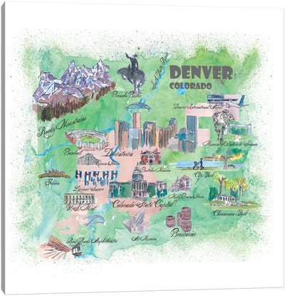 Denver, Colorado Travel Poster Canvas Art Print - Colorado Art