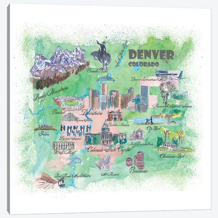 Denver, Colorado Travel Poster Canvas Print #MMB14} by Markus & Martina Bleichner Art Print