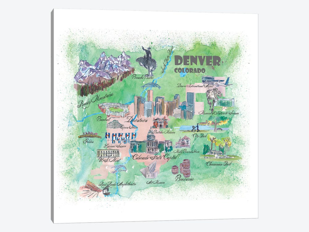 Denver, Colorado Travel Poster by Markus & Martina Bleichner 1-piece Canvas Wall Art