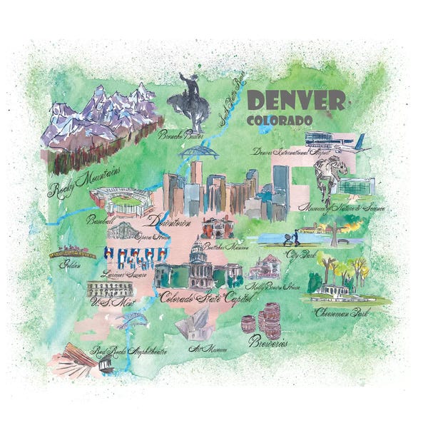 Kids Map Art: Denver, Colorado Travel Poster by Markus & Martina Bleichner
