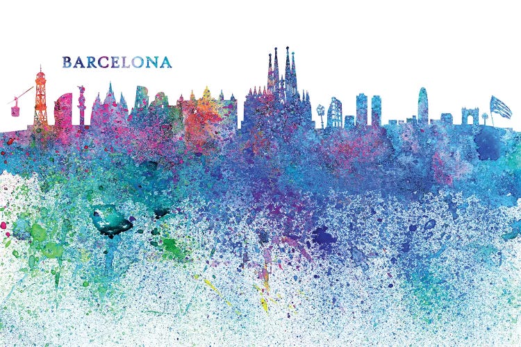 Barcelona Catalonia Spain Skyline Silhouette Impressionistic Splash