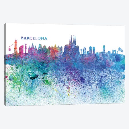Barcelona Catalonia Spain Skyline Silhouette Impressionistic Splash Canvas Print #MMB150} by Markus & Martina Bleichner Canvas Art Print