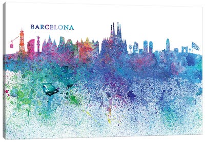 Barcelona Catalonia Spain Skyline Silhouette Impressionistic Splash Canvas Art Print - Catalonia Art