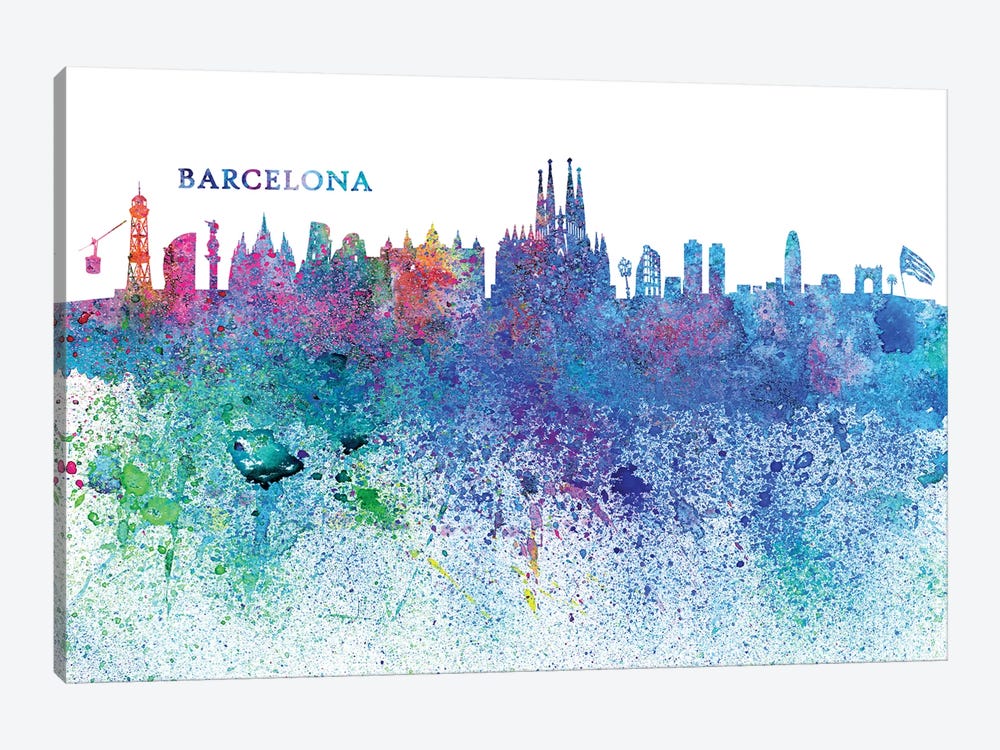 Barcelona Catalonia Spain Skyline Silhouette Impressionistic Splash by Markus & Martina Bleichner 1-piece Art Print