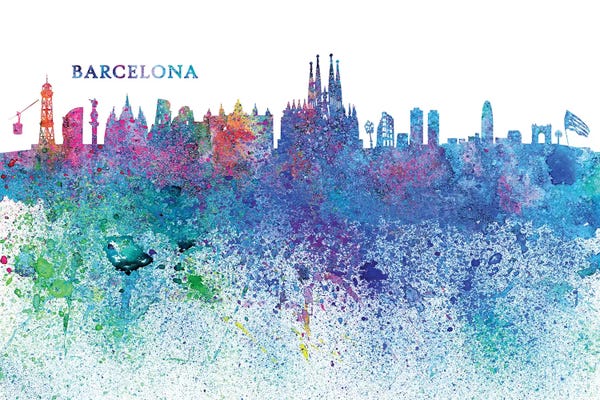 Catalonia: Barcelona Catalonia Spain Skyline Silhouette Impressionistic Splash by Markus & Martina Bleichner