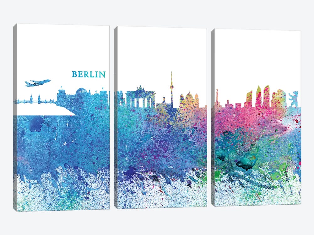 Berlin Germany Skyline Silhouette Impressionistic Splash by Markus & Martina Bleichner 3-piece Canvas Artwork