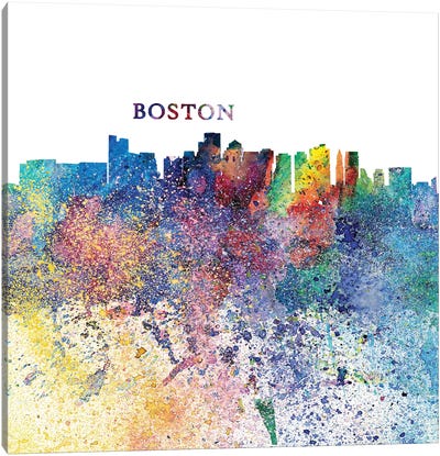 Boston Massachusetts Skyline Silhouette Impressionistic Splash Canvas Art Print - Boston Art