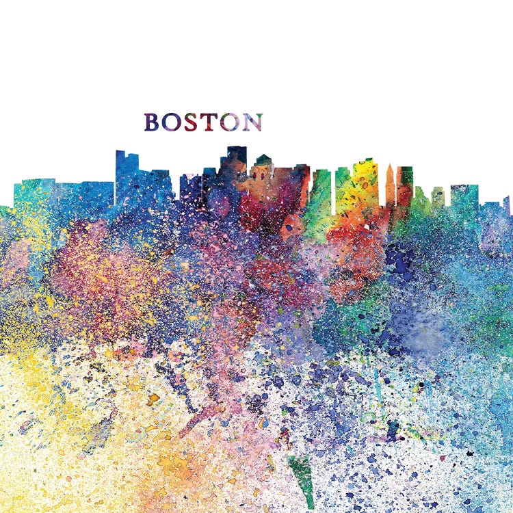 Boston Massachusetts Skyline Silhouette Impressionistic Splash