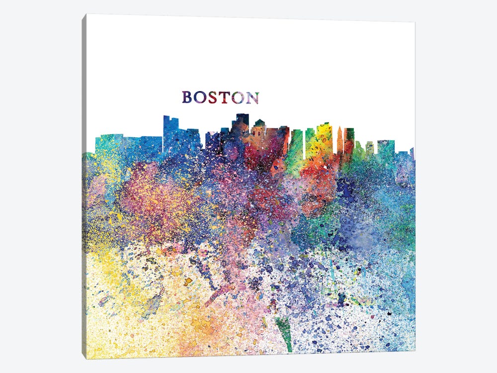 Boston Massachusetts Skyline Silhouette Impressionistic Splash by Markus & Martina Bleichner 1-piece Canvas Print