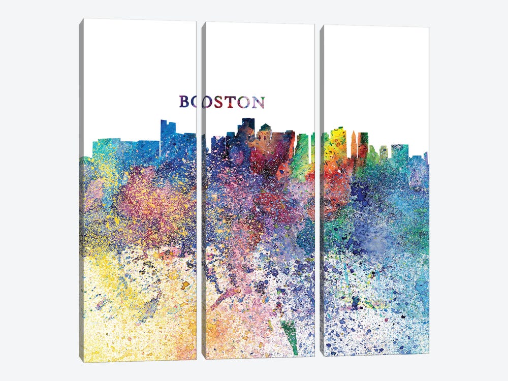 Boston Massachusetts Skyline Silhouette Impressionistic Splash by Markus & Martina Bleichner 3-piece Canvas Art Print