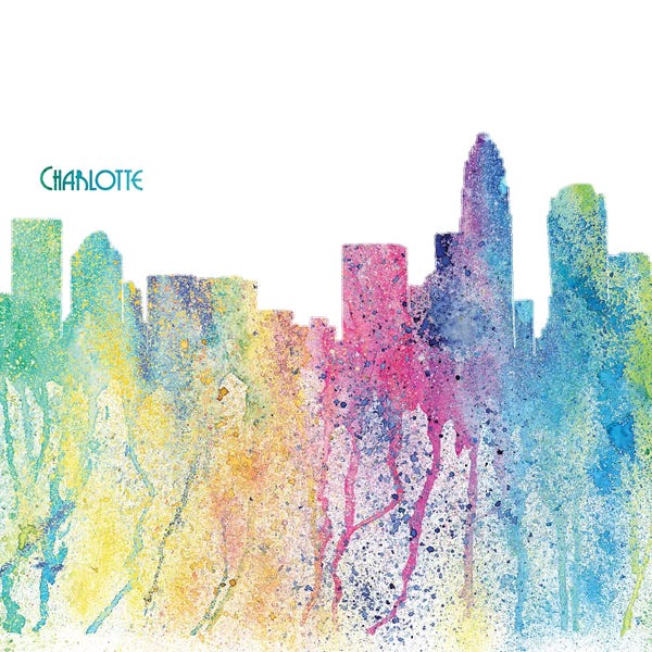 Markus & Martina Bleichner: Charlotte North Carolina Skyline Silhouette Impressionistic Splash by Markus & Martina Bleichner