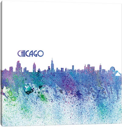 Chicago Illinois Skyline Silhouette Impressionistic Splash Canvas Art Print - Chicago Skylines