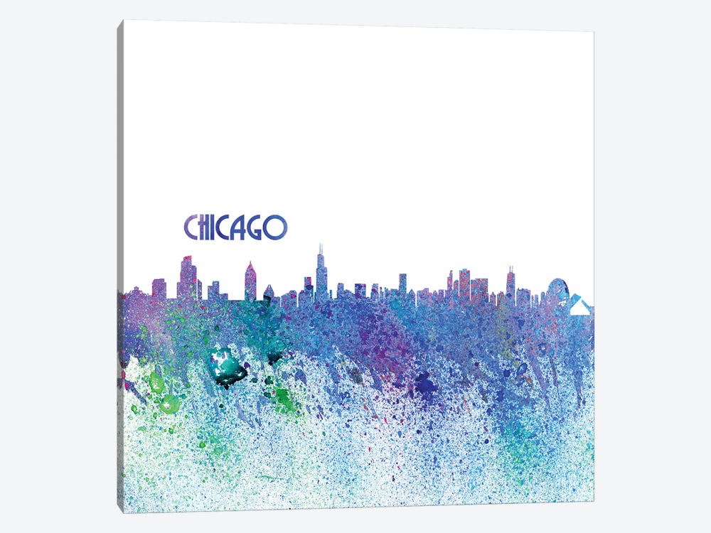 Chicago Illinois Skyline Silhouette Impressionistic Splash by Markus & Martina Bleichner 1-piece Canvas Print