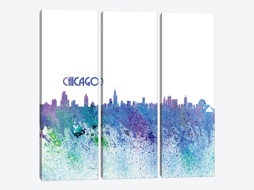 Chicago Illinois Skyline Silhouette Impressionistic Splash by Markus & Martina Bleichner 3-piece Canvas Art Print