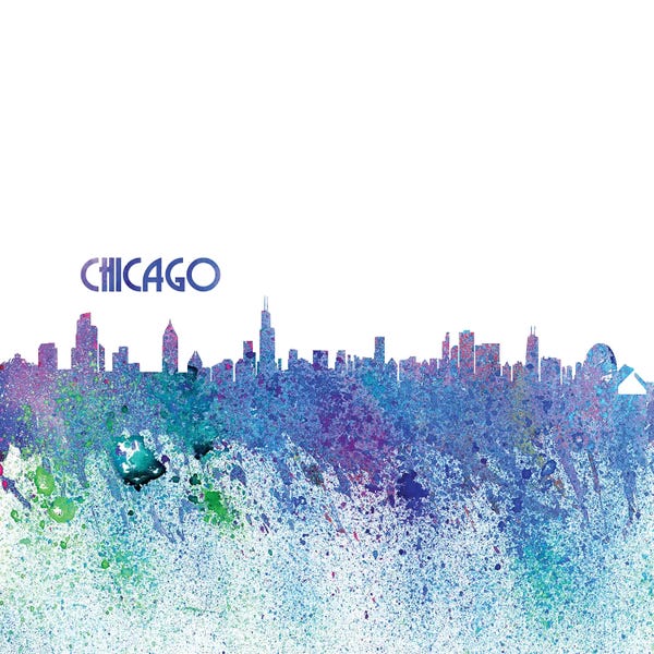 Chicago Skylines: Chicago Illinois Skyline Silhouette Impressionistic Splash by Markus & Martina Bleichner