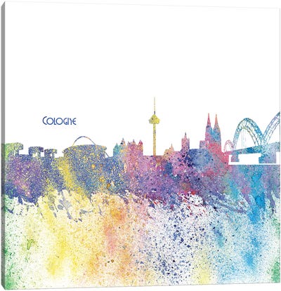 Cologne Germany Skyline Silhouette Impressionistic Splash Canvas Art Print - Cologne