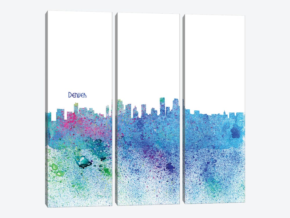 Denver Colorado Skyline Silhouette Impressionistic Splash by Markus & Martina Bleichner 3-piece Art Print