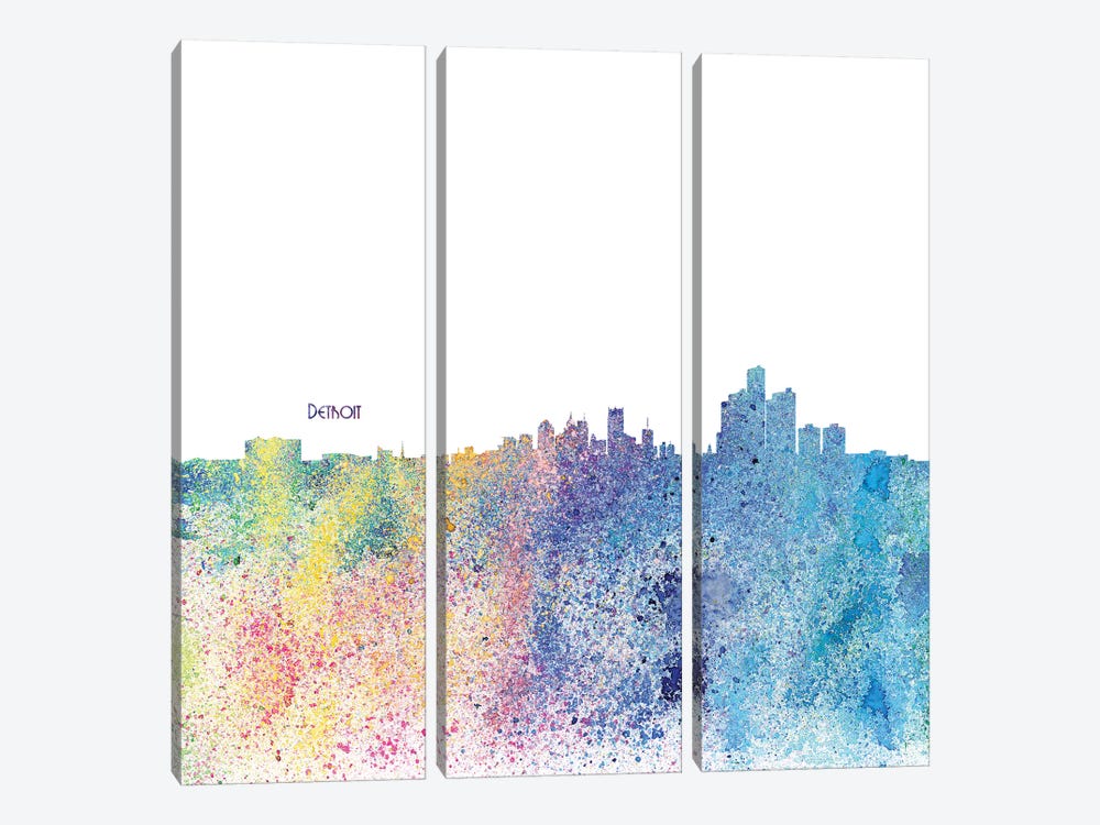 Detroit Michigan Skyline Silhouette Impressionistic Splash by Markus & Martina Bleichner 3-piece Canvas Art