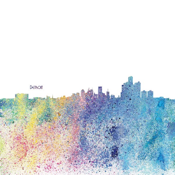 Markus & Martina Bleichner: Detroit Michigan Skyline Silhouette Impressionistic Splash by Markus & Martina Bleichner