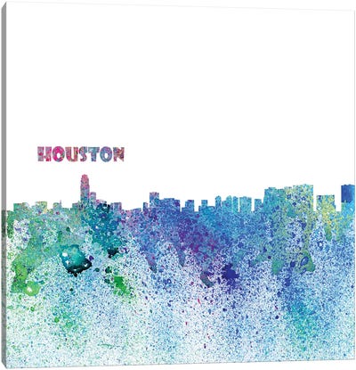 Houston Texas Skyline Silhouette Impressionistic Splash Canvas Art Print - Houston Skylines