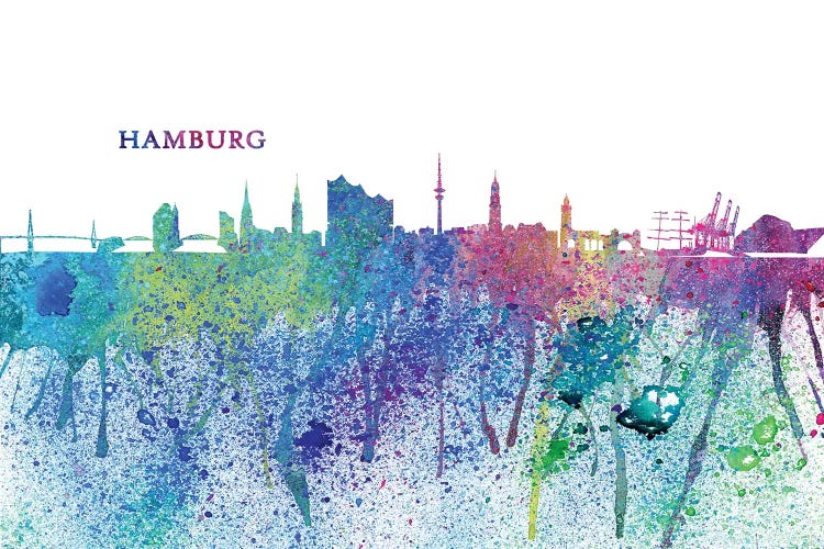 Hamburg Germany Skyline Silhouette Impressionistic Splash