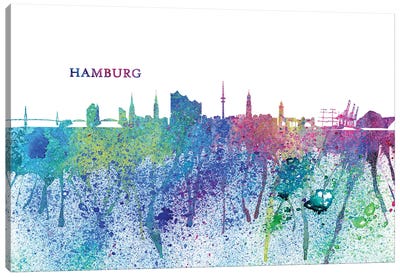 Hamburg Germany Skyline Silhouette Impressionistic Splash Canvas Art Print - Hamburg