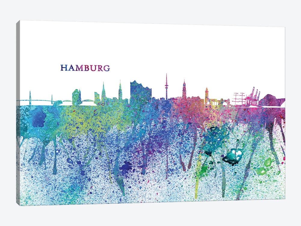 Hamburg Germany Skyline Silhouette Impressionistic Splash by Markus & Martina Bleichner 1-piece Canvas Artwork