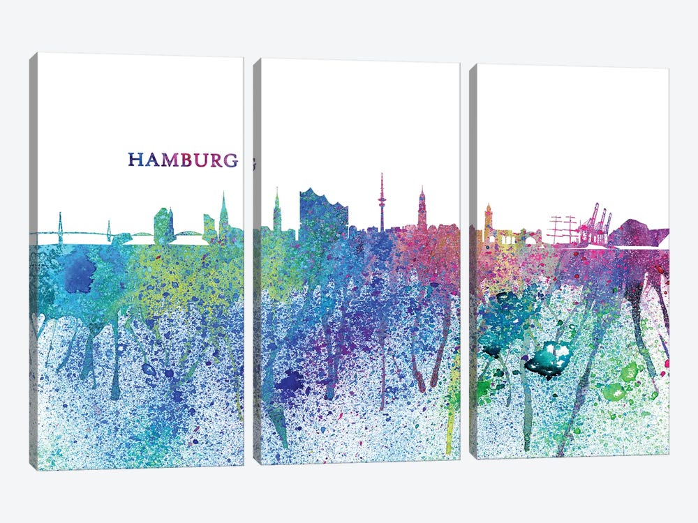 Hamburg Germany Skyline Silhouette Impressionistic Splash by Markus & Martina Bleichner 3-piece Canvas Art